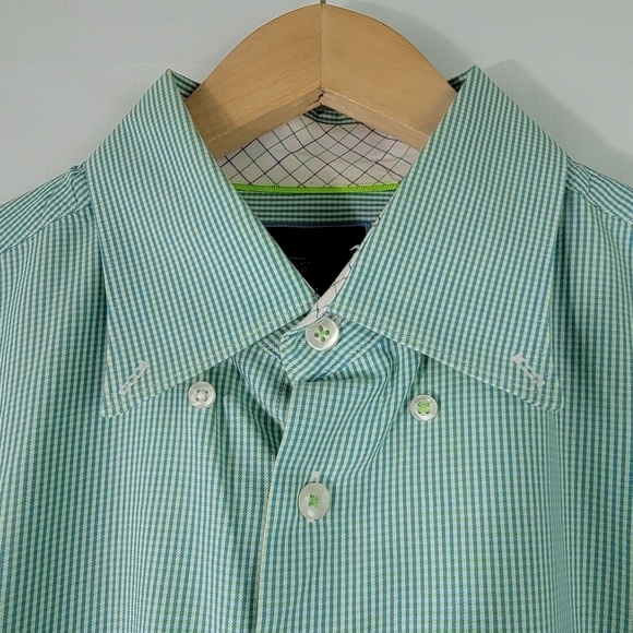 TATTERSALL London Men Button Down Shirt Sz 161/2 Green/White Stripe 100% Cotton - Picture 3 of 10